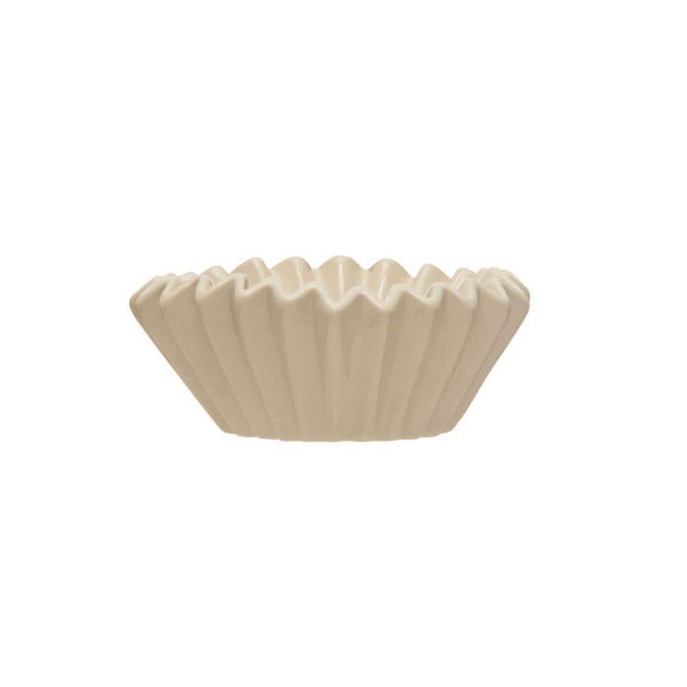 6.37 in. 63 fl.oz White Stoneware Fluted Serving Bowls with Zigzag Edge - Hercitys