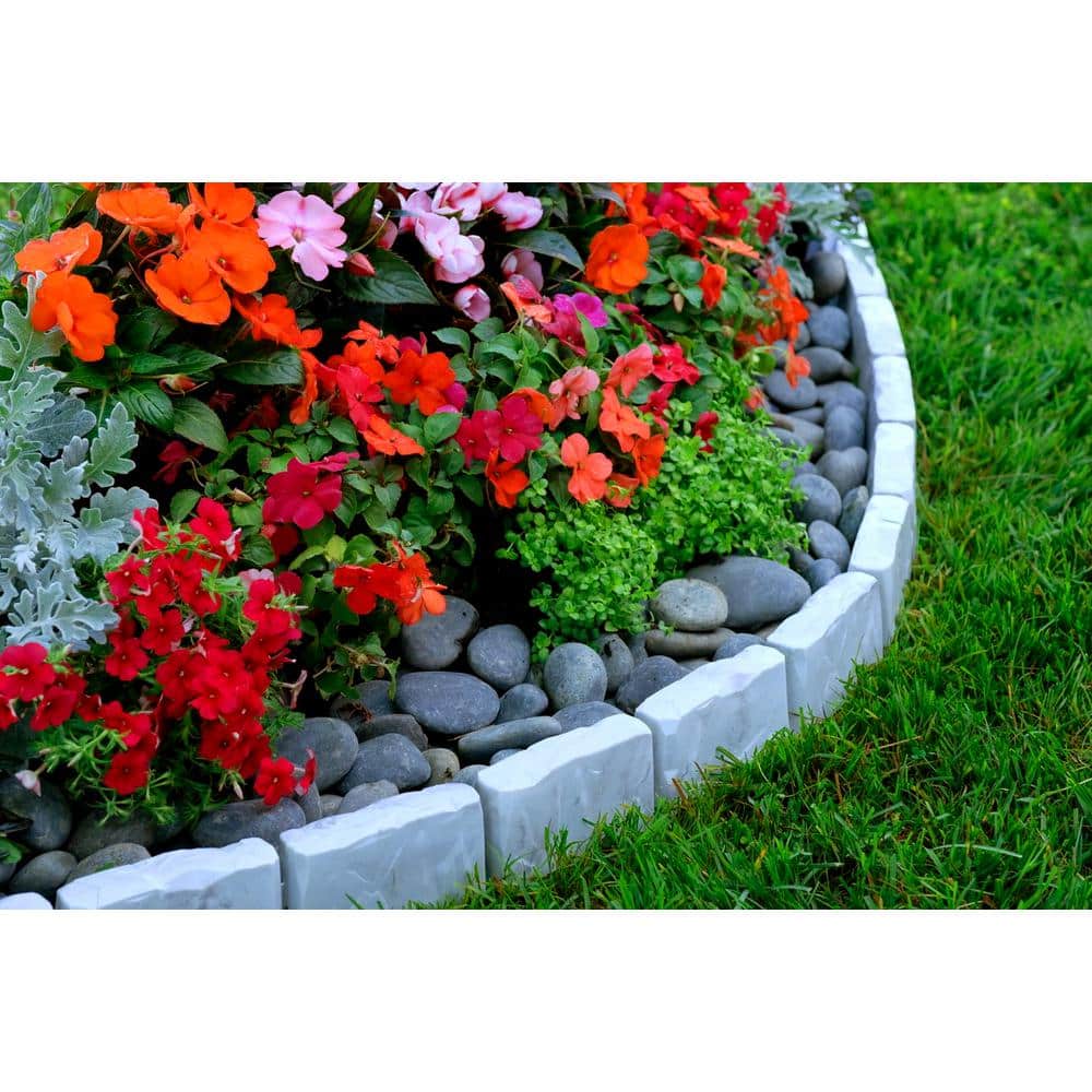 Decorative Faux Stone 10 ft. x 2.7 in. Gray Plastic No-Dig Landscape Edging Kit - Hercitys