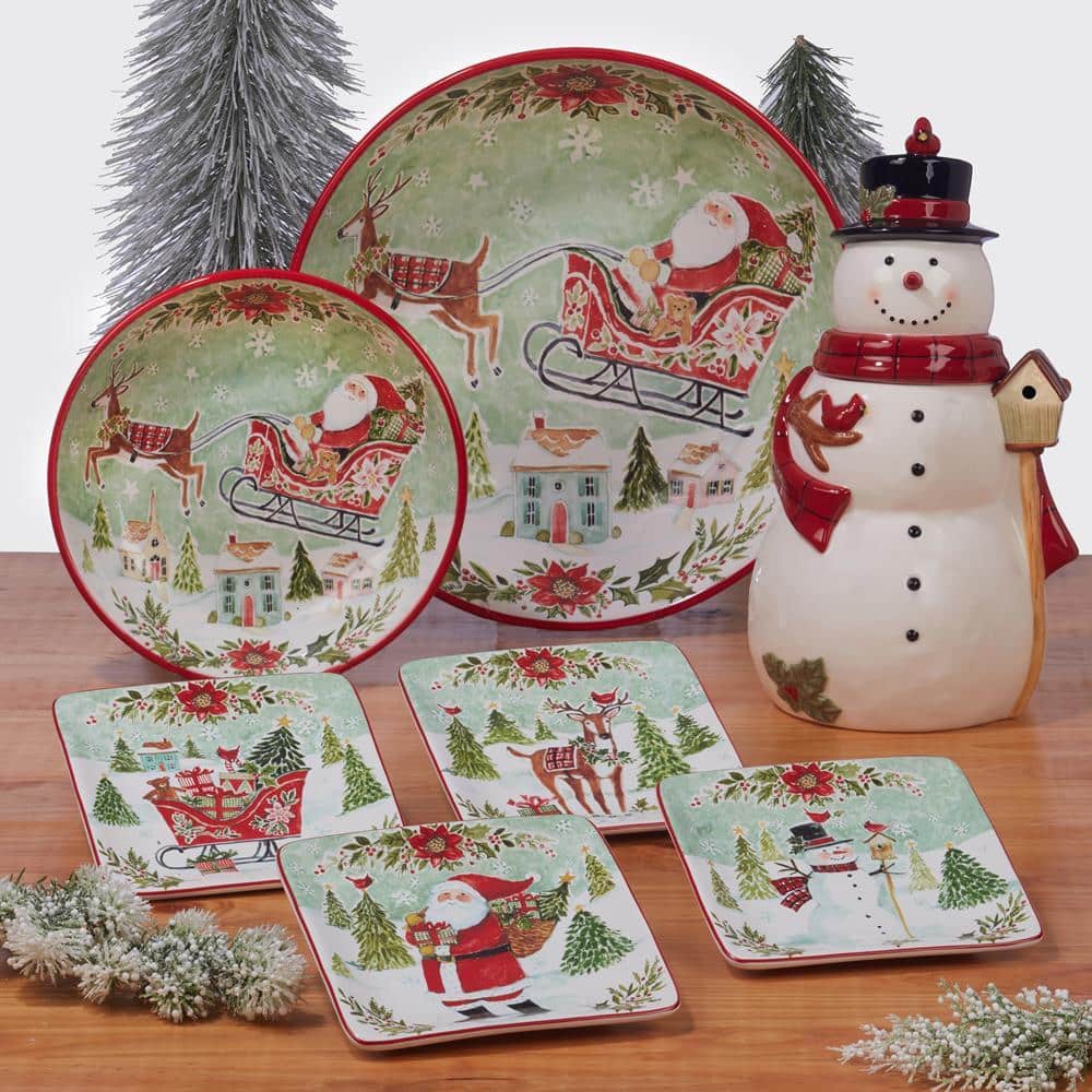 Joy of Christmas Assortred Colors Canape Plate (Set of 4) - Hercitys
