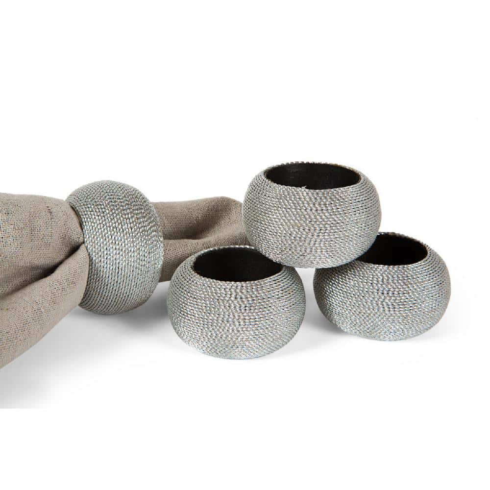 Cord Wrapped Silver Plastic Napkin Rings (Set of 4) - Hercitys