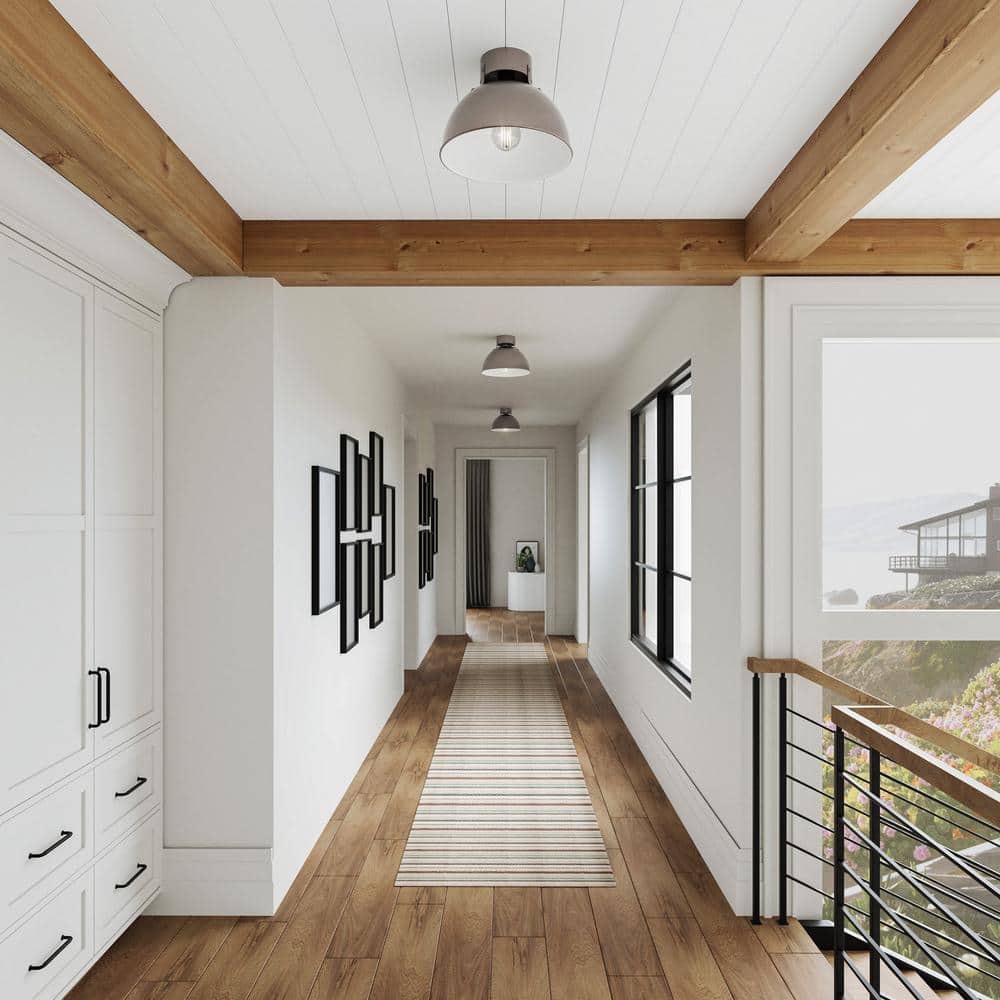 Zenith 12 in. W 1-Light Brushed Nickel Semi Flush Mount with Metal Shade - Hercitys