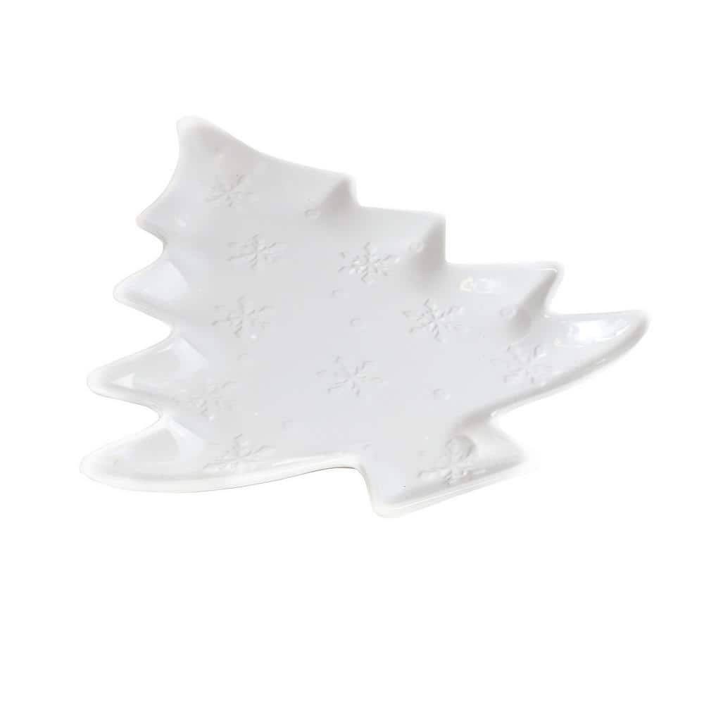 Winterfest 14.17 in. White Earthenware Tree Platter (Set of 1) - Hercitys