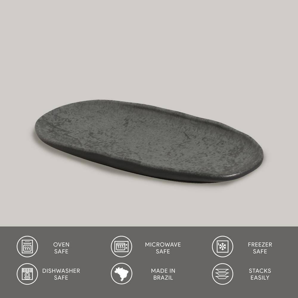 9.06 in. Chromium Gray Stoneware Shallow Oval Platter Organic (Set of 4) - Hercitys