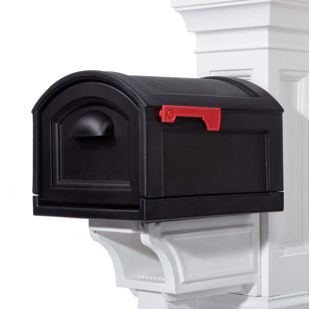 Atherton Resin Overpost Extra Large Black Onyx Mailbox and Classic White Mail Post Combo - Hercitys
