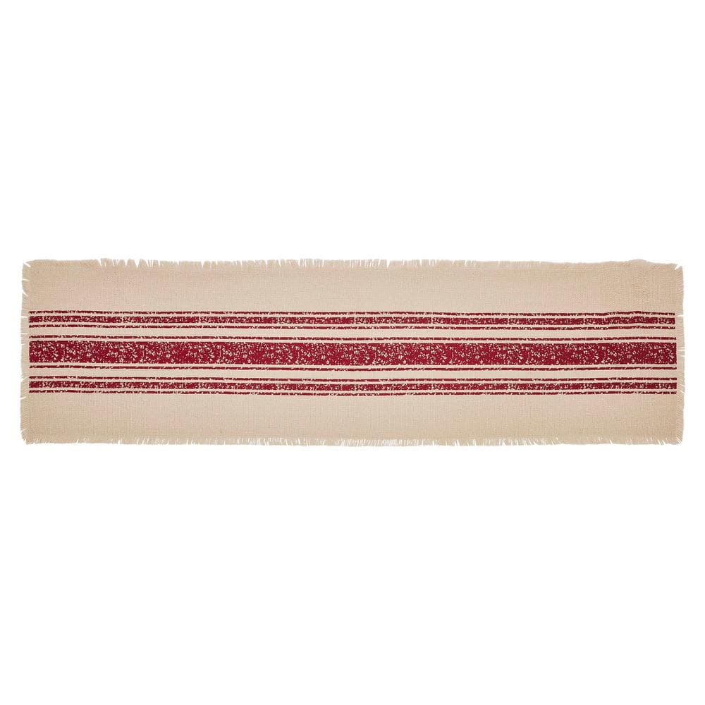 Yuletide 12 in. W x 48 in. H Red Stripe Cotton Burlap Table Runner - Hercitys