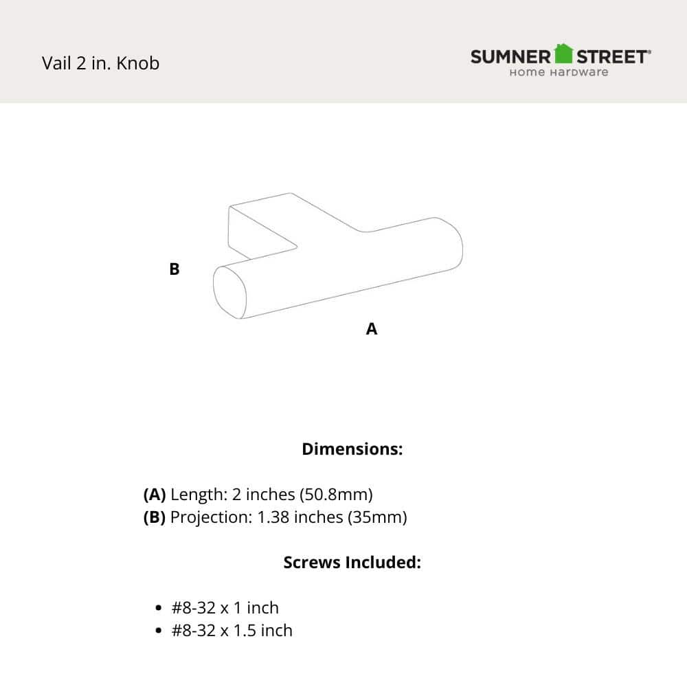 10-Pack Vail 2 in. (51 mm) Modern Matte Black T-Shaped Cabinet Knob - Hercitys