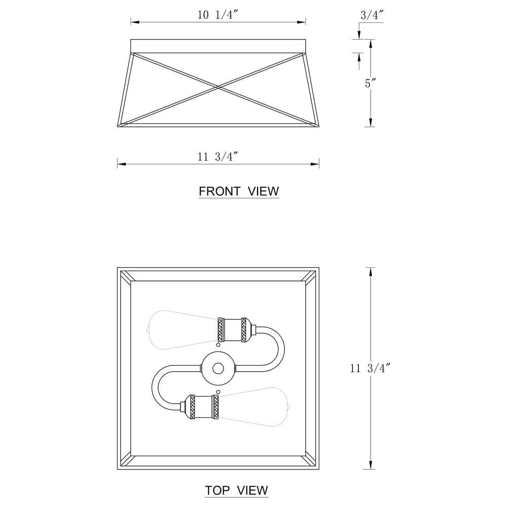 11.75 in. 2-Light Dark Bronze Finish Brass Flush Mount with Clear Tempered Glass Panes - Hercitys