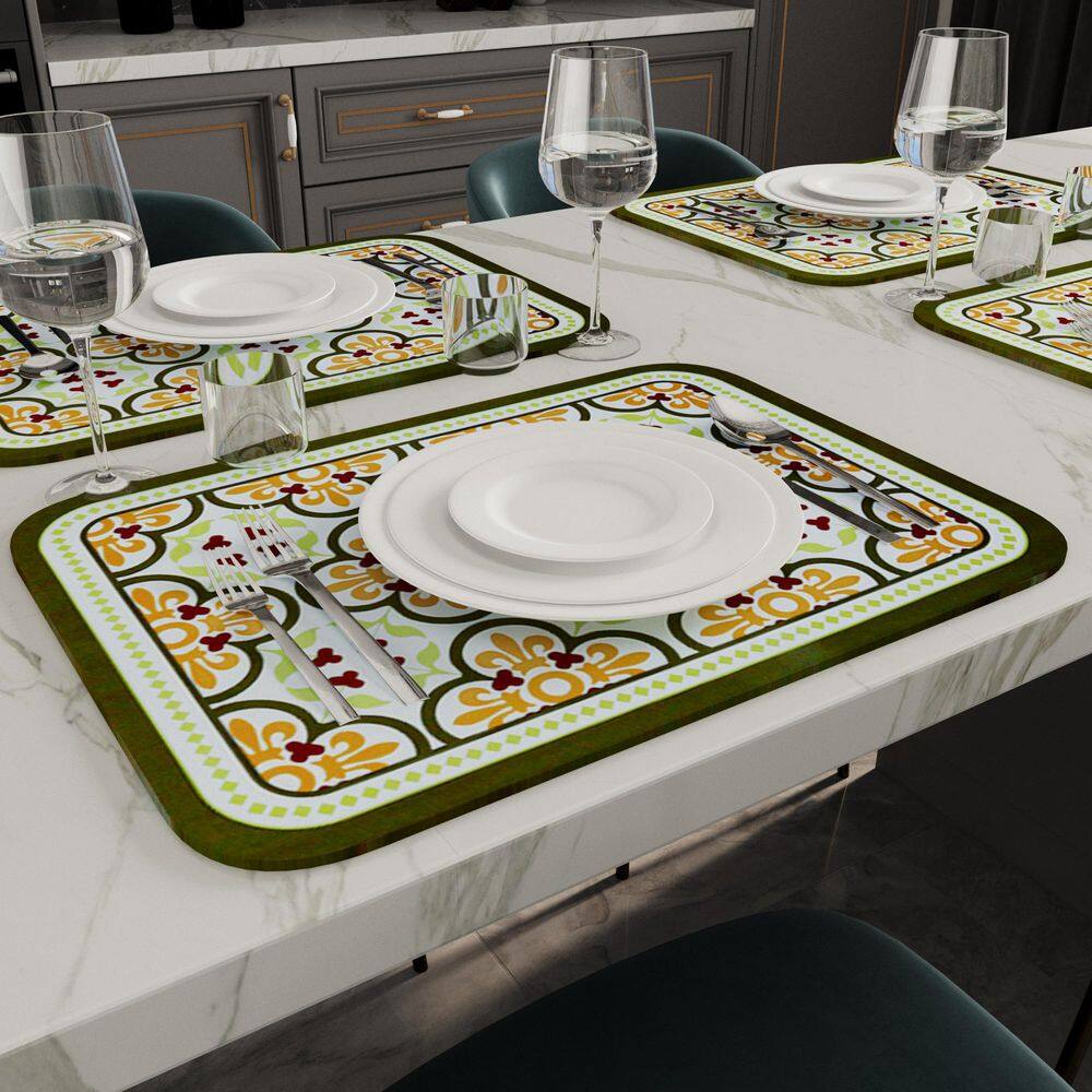 11.8 in. x 17.7 in. Green 4-Leaf Clover Leather Heat Resistant Placemats (Set of 6) - Hercitys