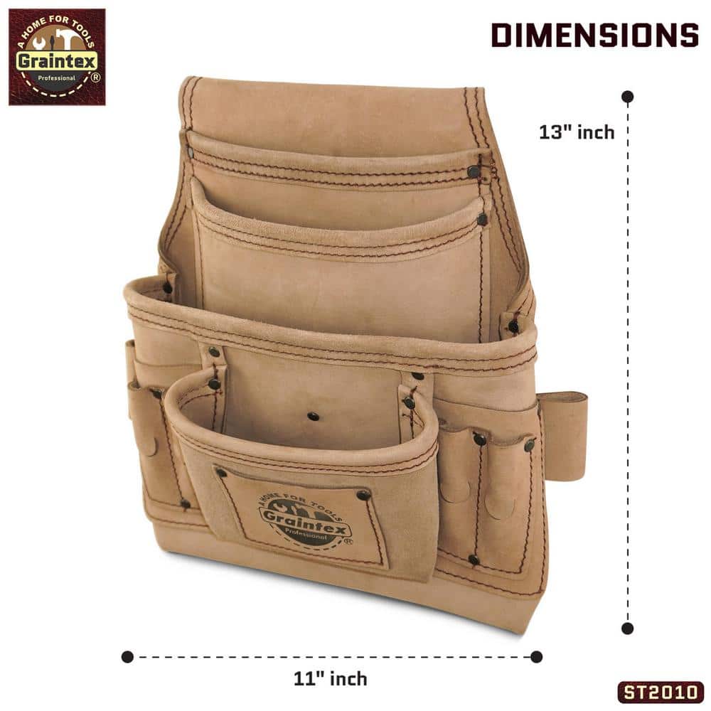 10 Pocket Beige Top Grain Leather Nail and Tool Pouch - Hercitys