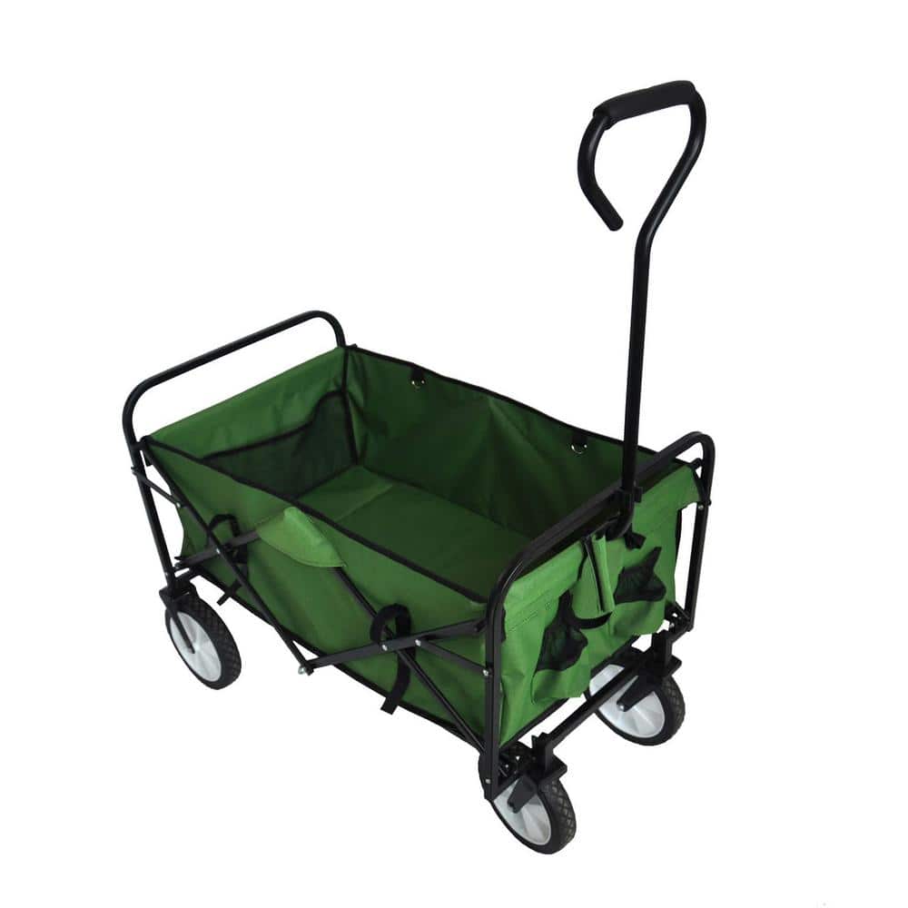 4 cu. ft. Foldable Fabric Garden Cart Outdoor Collapsible Moving Trailer Beach Cart with Big Wheels, Grass Green - Hercitys
