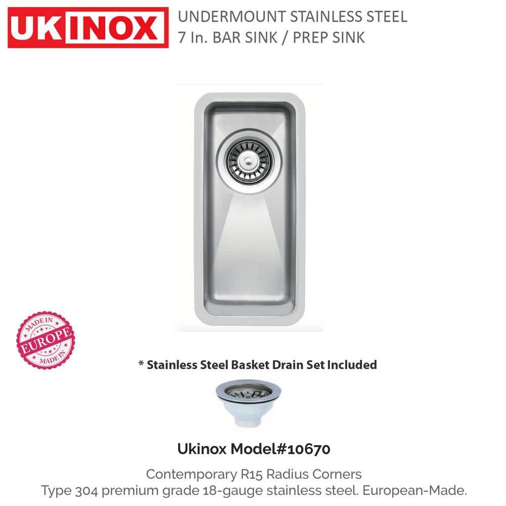 18 Gauge Stainless Steel 8 in. Undermount Bar Sink - Hercitys