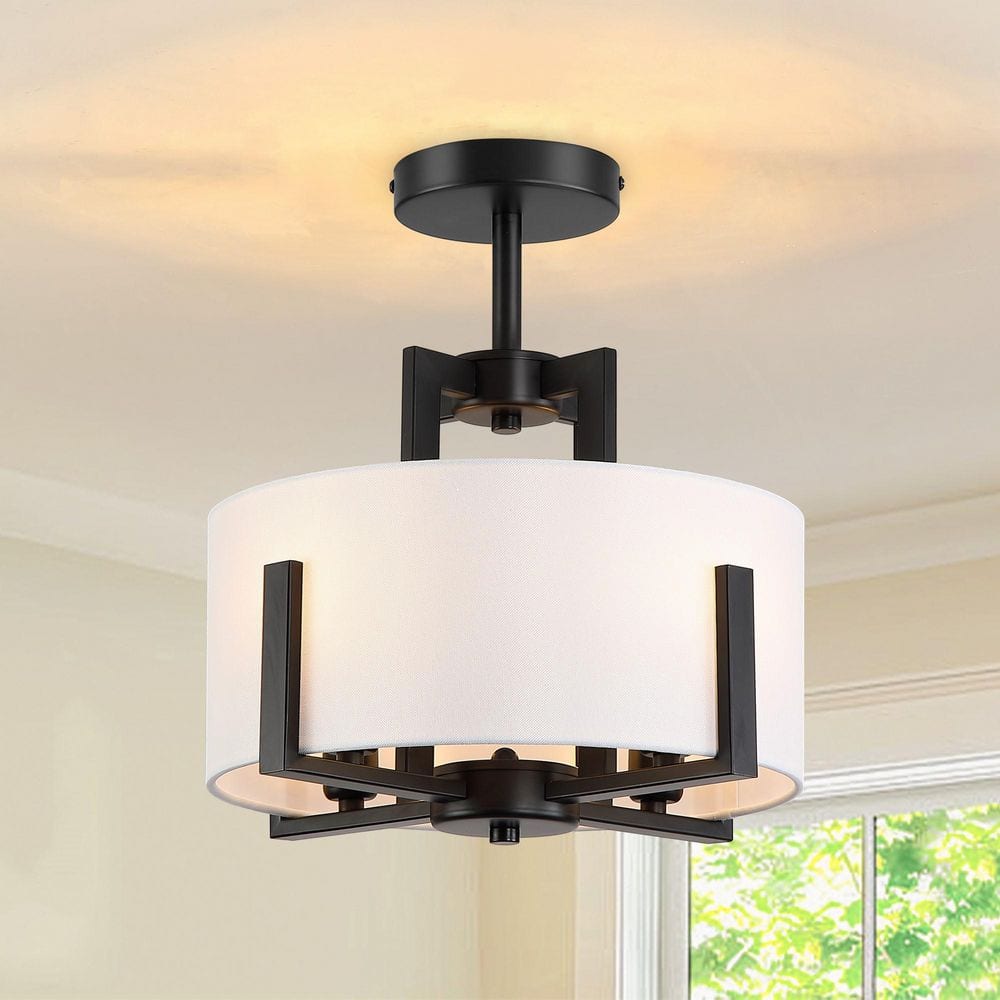 12.9 in. 4-Light Fabric Drum Shade Semi Flush Mount Ceiling Light Fixture - Hercitys