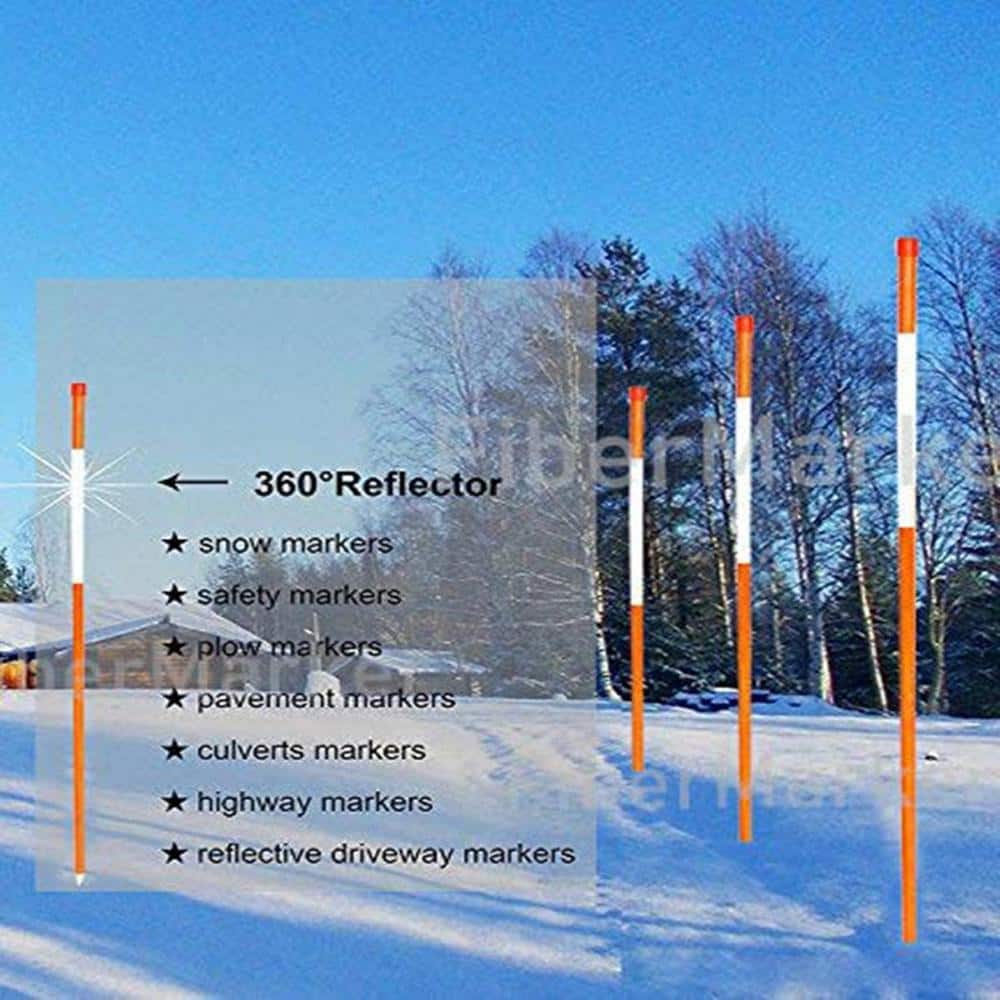 24 in. 1/4 in. Dia Driveway Markers Snow Poles Snow Markers Snow Stakes, Orange (20-Pack) - Hercitys