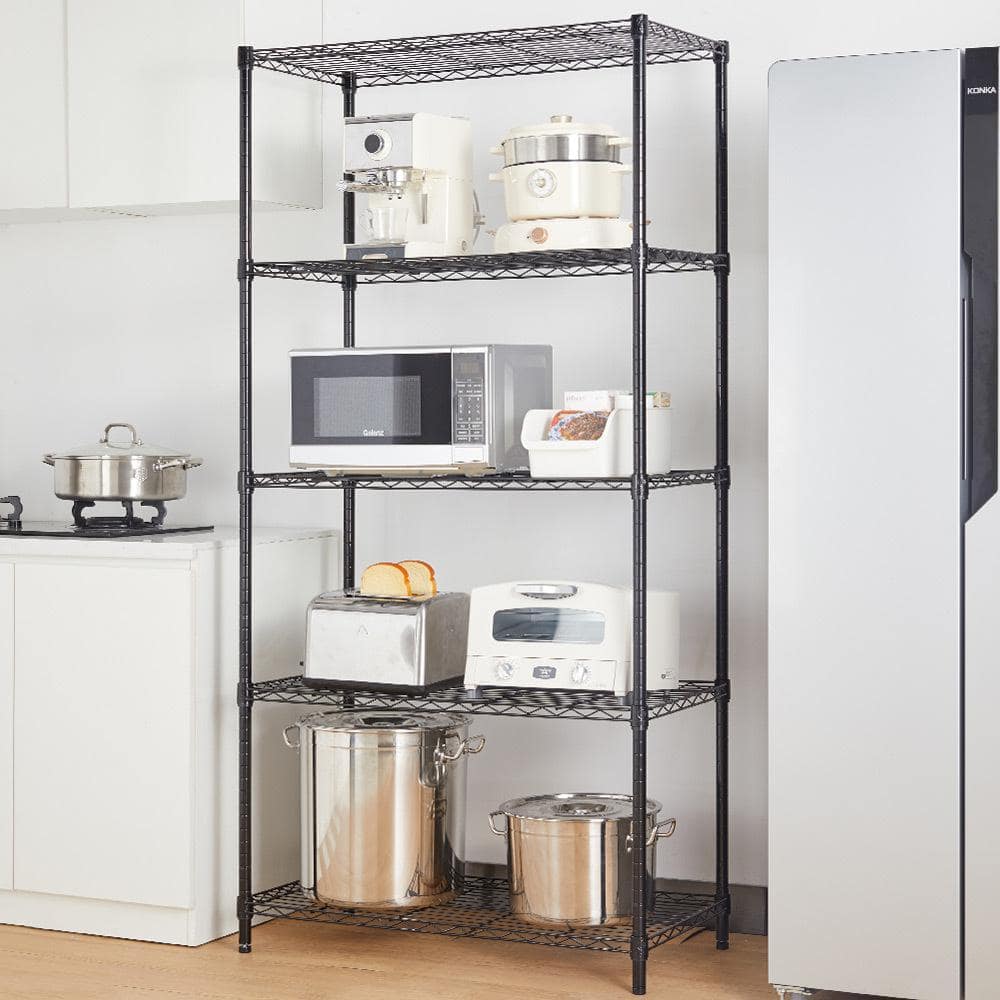 5-Tier Steel Wire Shelving Unit Black Coating Finish - Hercitys