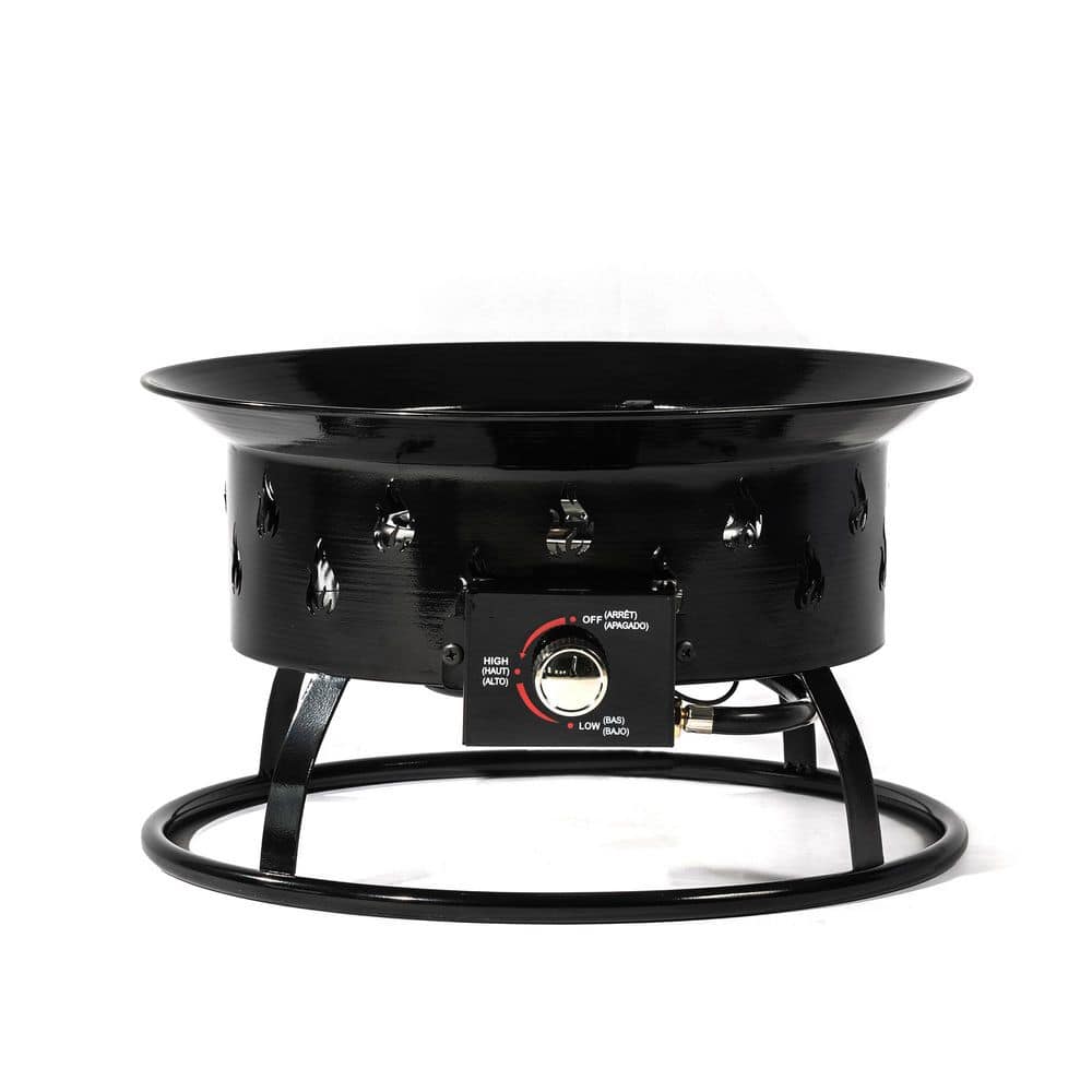 19 in. Black Steel Propane Gas Fire Pit with Stainless steel burner, 50000 BTU Round Steel Fire Pit with Gas Regulator - Hercitys