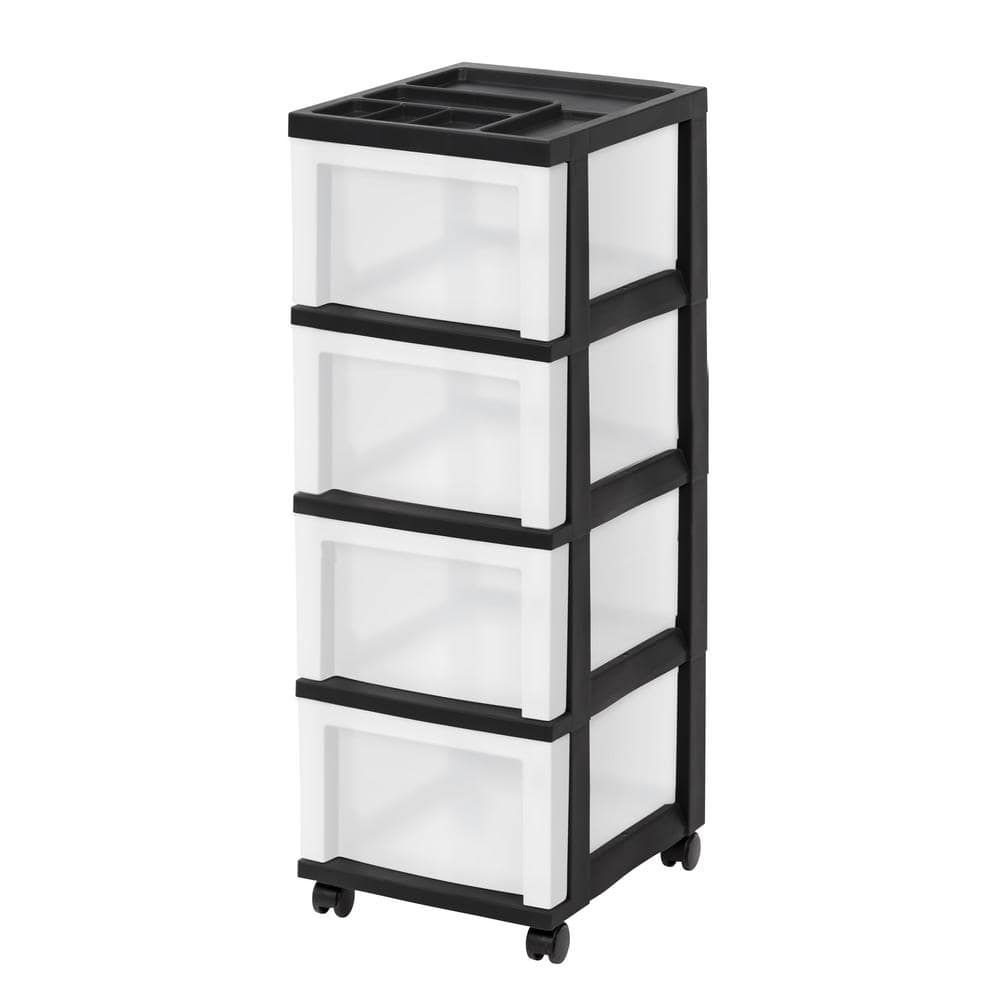 14.25 in. L x 12.05 in. W x 33.56 in. H Medium 4-Drawer Cart with Organizer Top in Black and Pearl - Hercitys