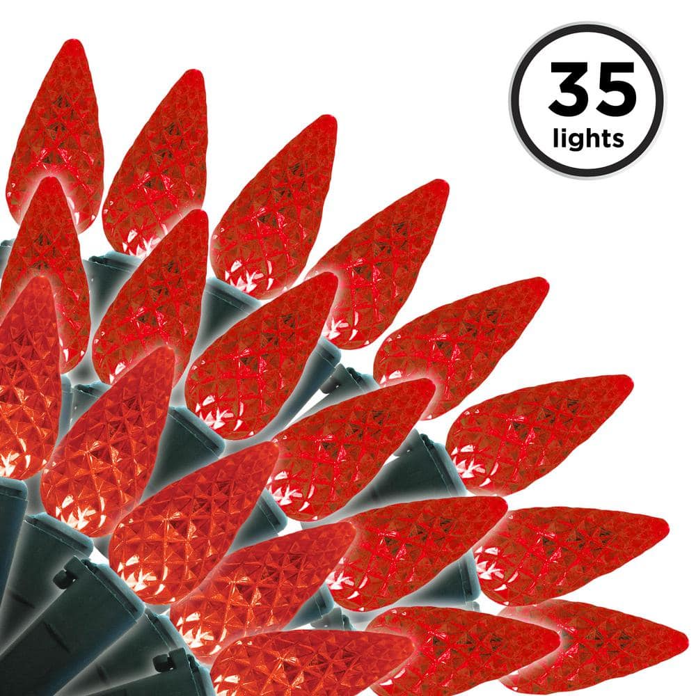 12 ft. 35-Count LED C6 Faceted Red Christmas Lights - Hercitys