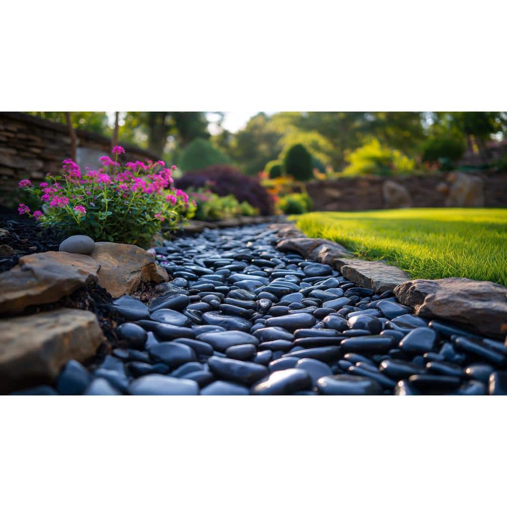0.40 cu. ft. 0.25 in. to 0.5 in. 30 lbs. Grade A Black Polished River Pebbles - Hercitys