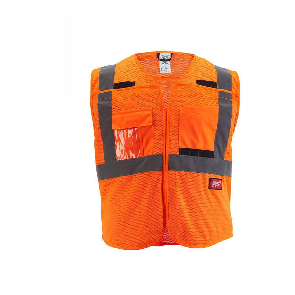 4X-Large/5X-Large Orange Class 2 Breakaway Polyester Mesh High Visibility Safety Vest with 9-Pockets - Hercitys
