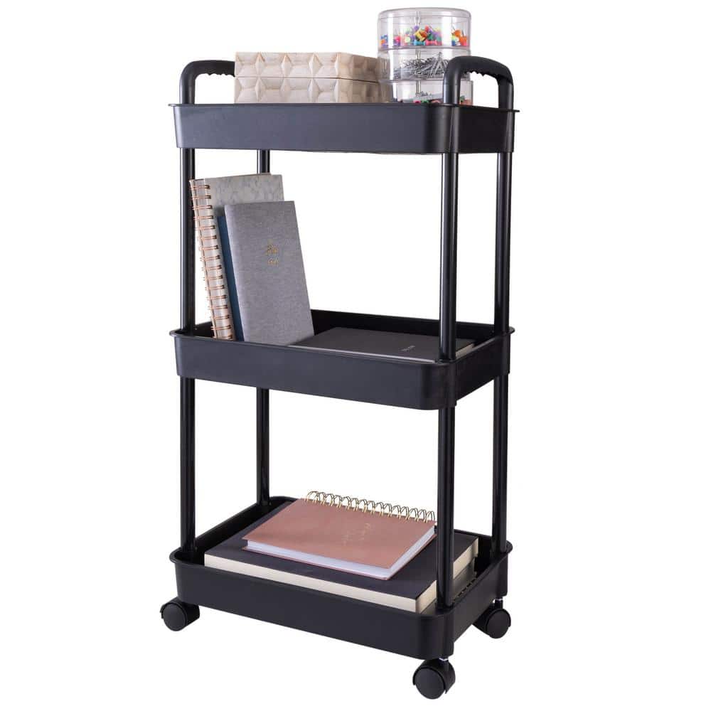 3-Tier Rolling Basket Cart in Black - Hercitys