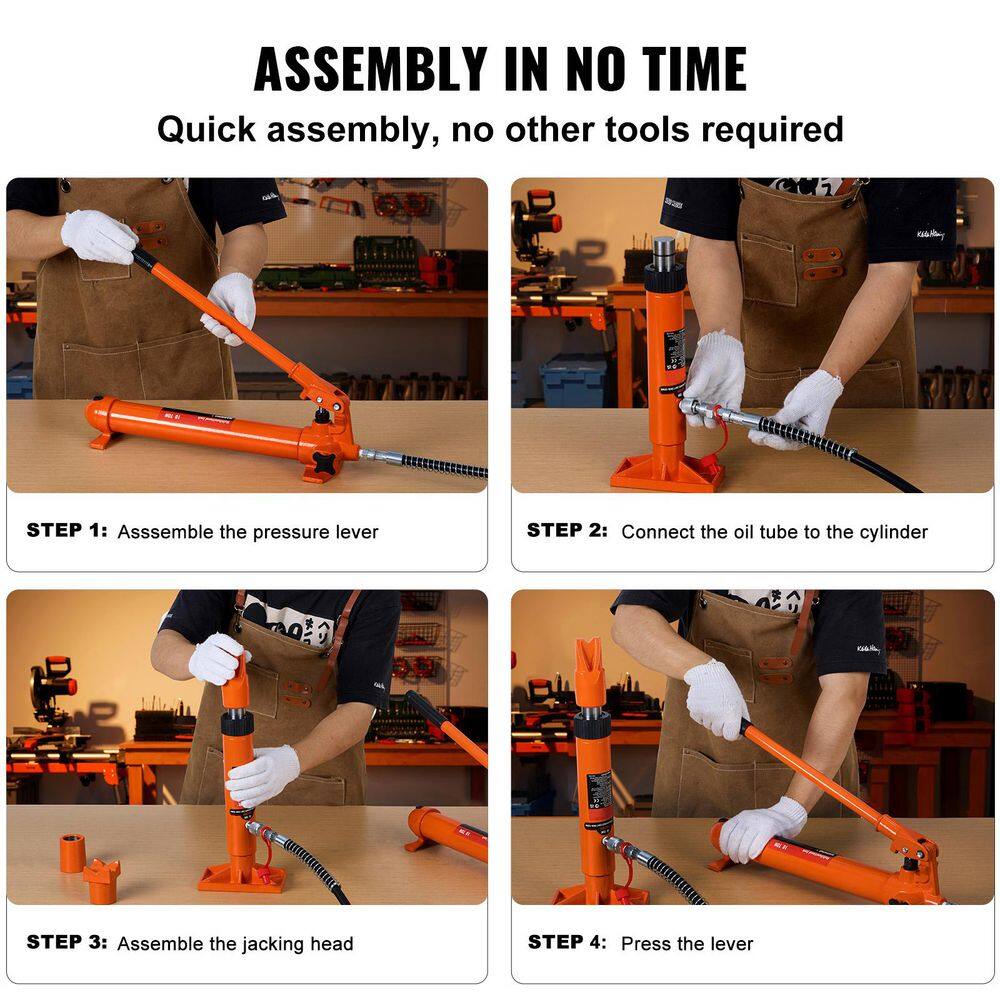 12 Ton Porta Power Kit Portable Hydraulic Jack with 4.6 ft./1.4 m Oil Hose Auto Body Frame Repair Kit with Storage Case - Hercitys