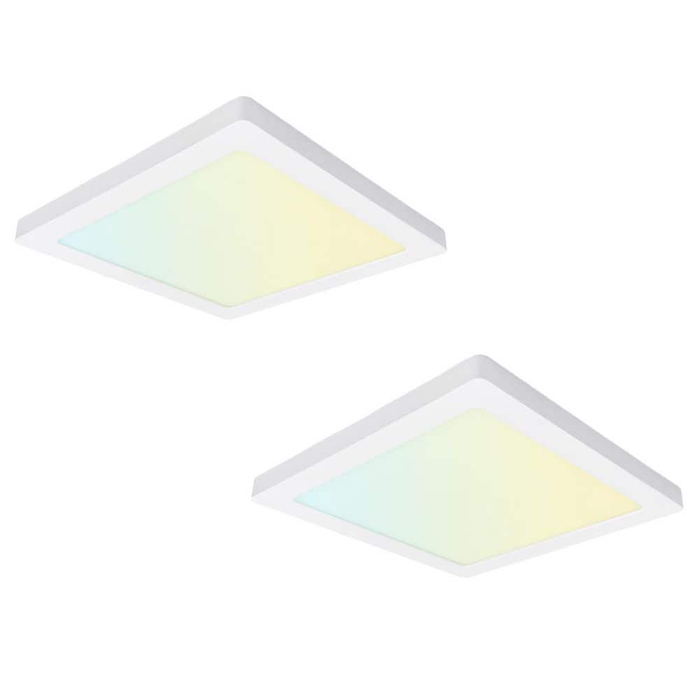 2-Pack 9 in. White New Ultra-Low Profile Integrated LED Flush Mount Light 3CCT Selectable Slim Ceiling Light - Hercitys