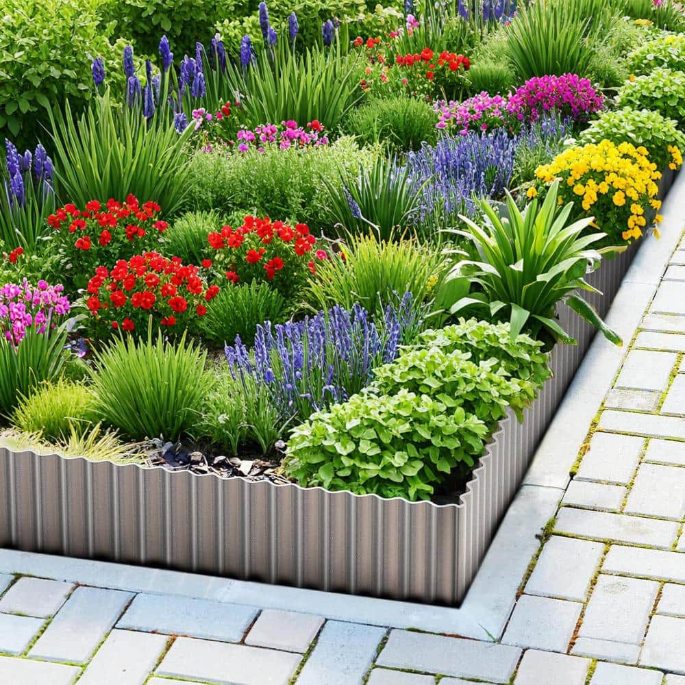 10 in. x 240 in. Sturdy Corrugated Silver Metal Garden Landscape Border Edging Perfect for Patio DIY - Hercitys