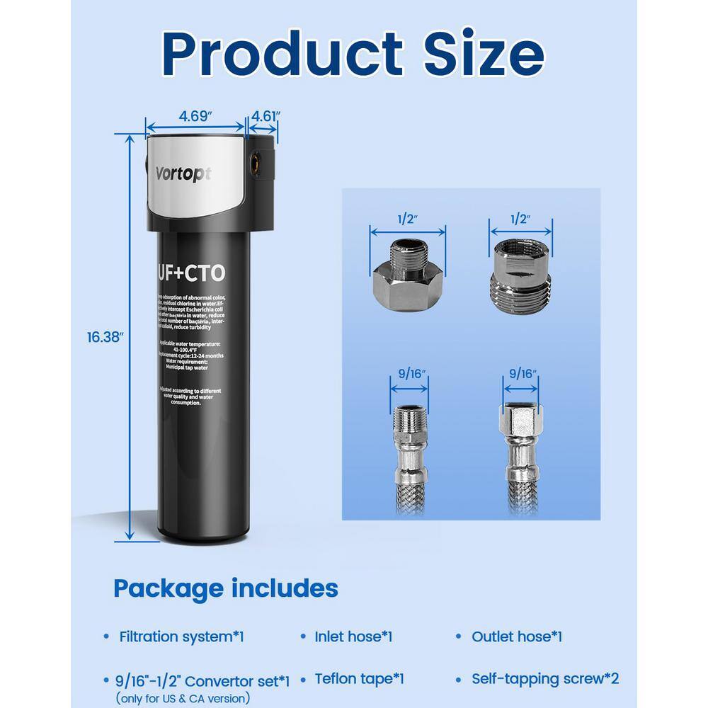 0.01 μm Under Sink Water Filter System, NSF/ANSI 42-Certified Water Purifier, 19000 Gal. Large Flow Flux - Hercitys