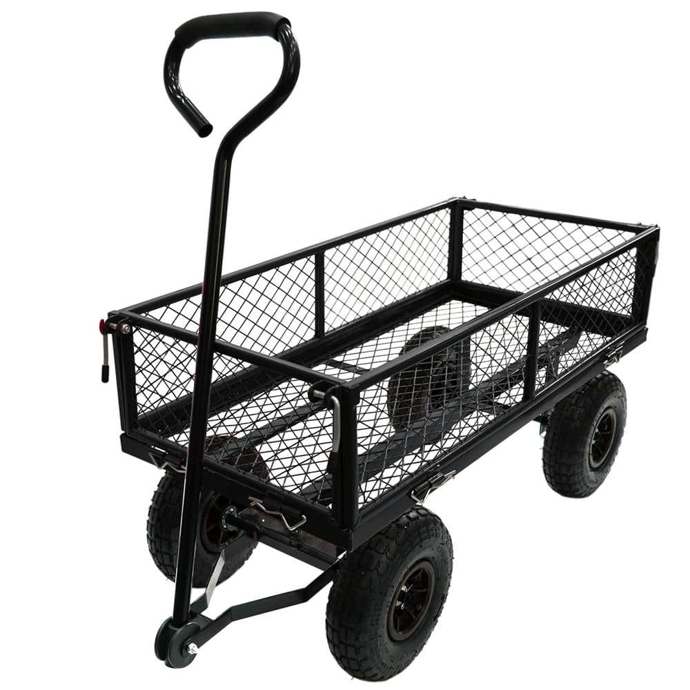 3 cu. ft. Removable Sides Steel Mesh Garden Cart with Pneumatic Wheels, 300 lbs. Capacity, Black - Hercitys