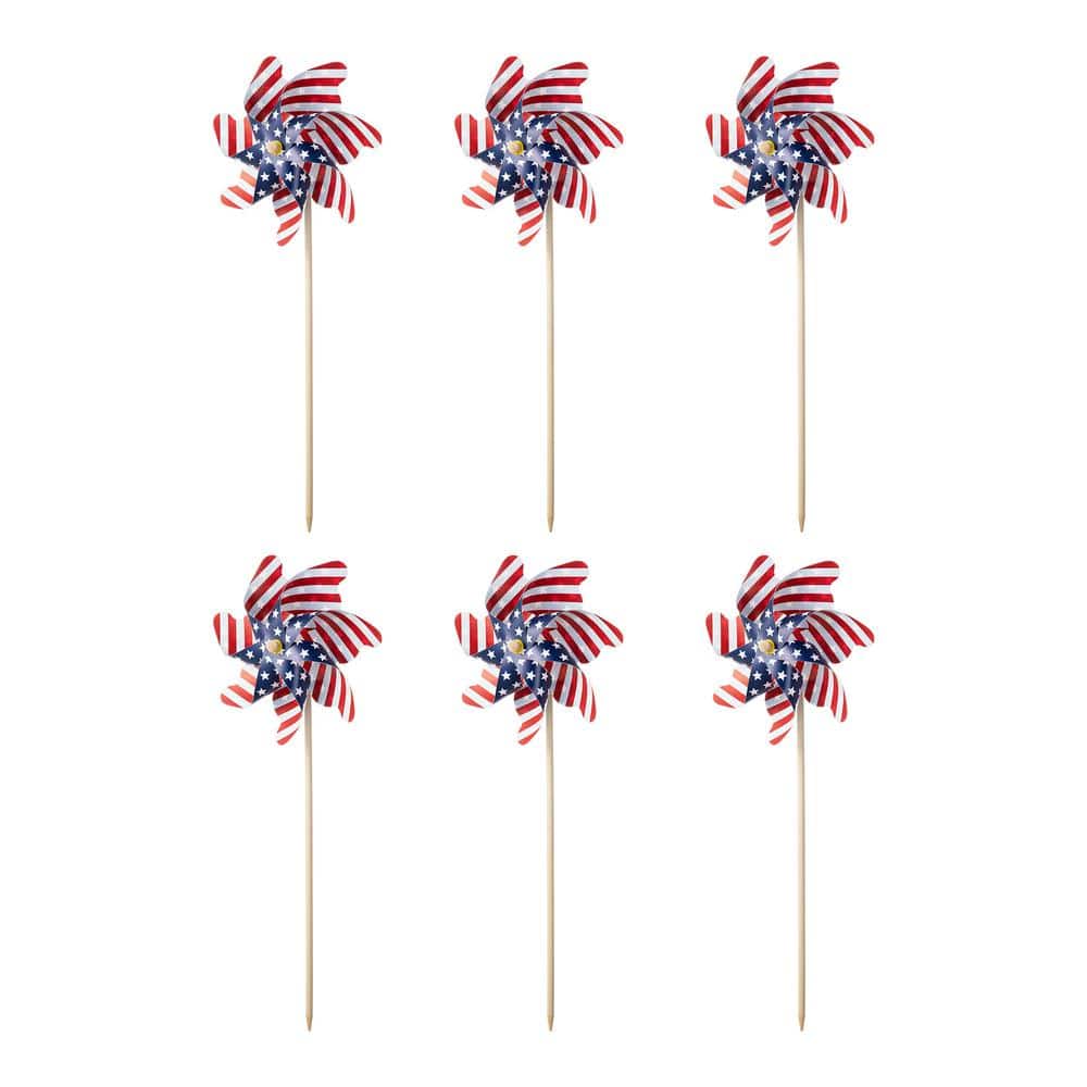 24 in. H Set of 6 Plastic Stars&Stripes Patriotic/Americana Windmills(KD) - Hercitys