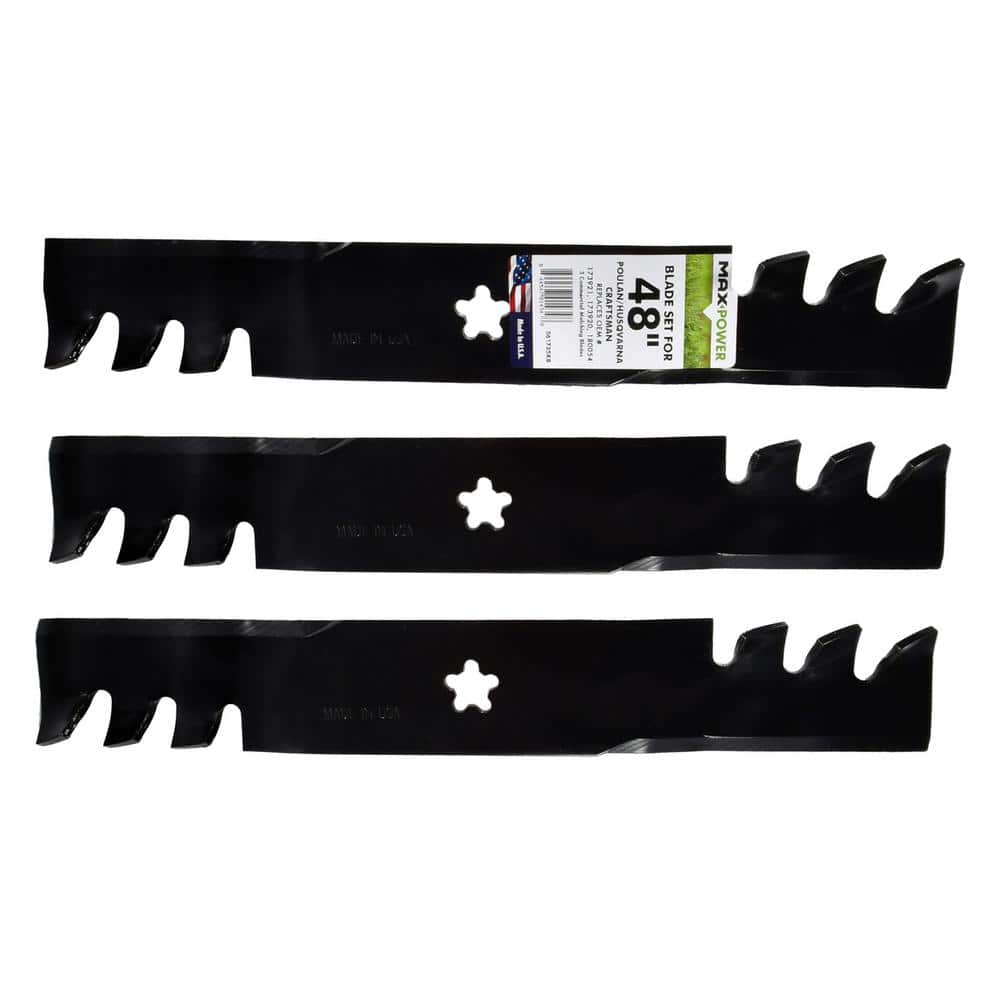 3 Blade Commercial Mulching Set for Many 48 in. Cut Craftsman, Husqvarna, Poulan Mowers Replaces OEM #’s 532173921 - Hercitys