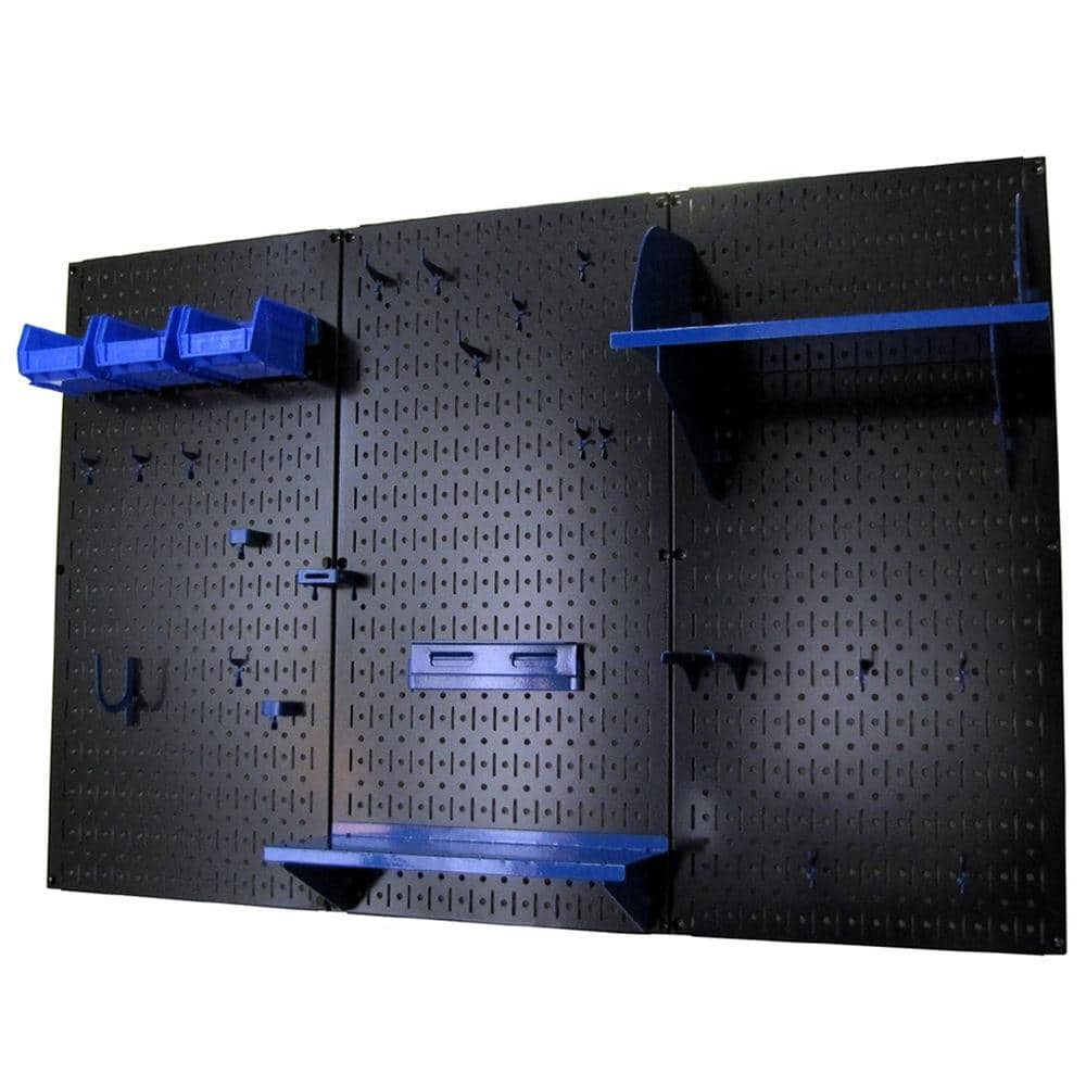 32 in. x 48 in. Metal Pegboard Standard Tool Storage Kit with Black Pegboard and Blue Peg Accessories - Hercitys