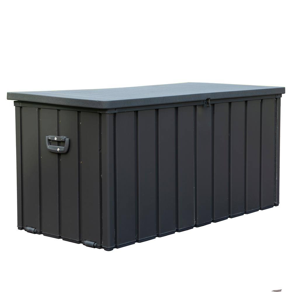 100 Gal. Dark Gray Waterproof Lockable Metal Deck Box with Side Handles and Mobility Rollers - Hercitys