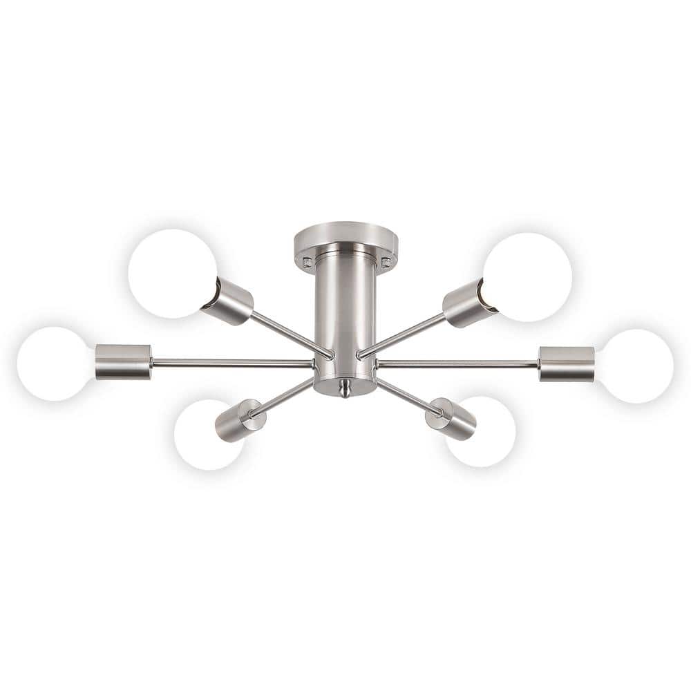 21.84 in. 6-Light Nickel Sputnik Transitional Flush Mount Ceiling Lights - Hercitys