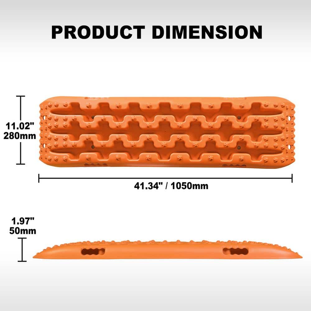 41 in. Off-Road Traction Boards, Recovery Tracks, and Traction Mat Set: Ideal for Snow, Mud and Sand Rescue, Orange - Hercitys