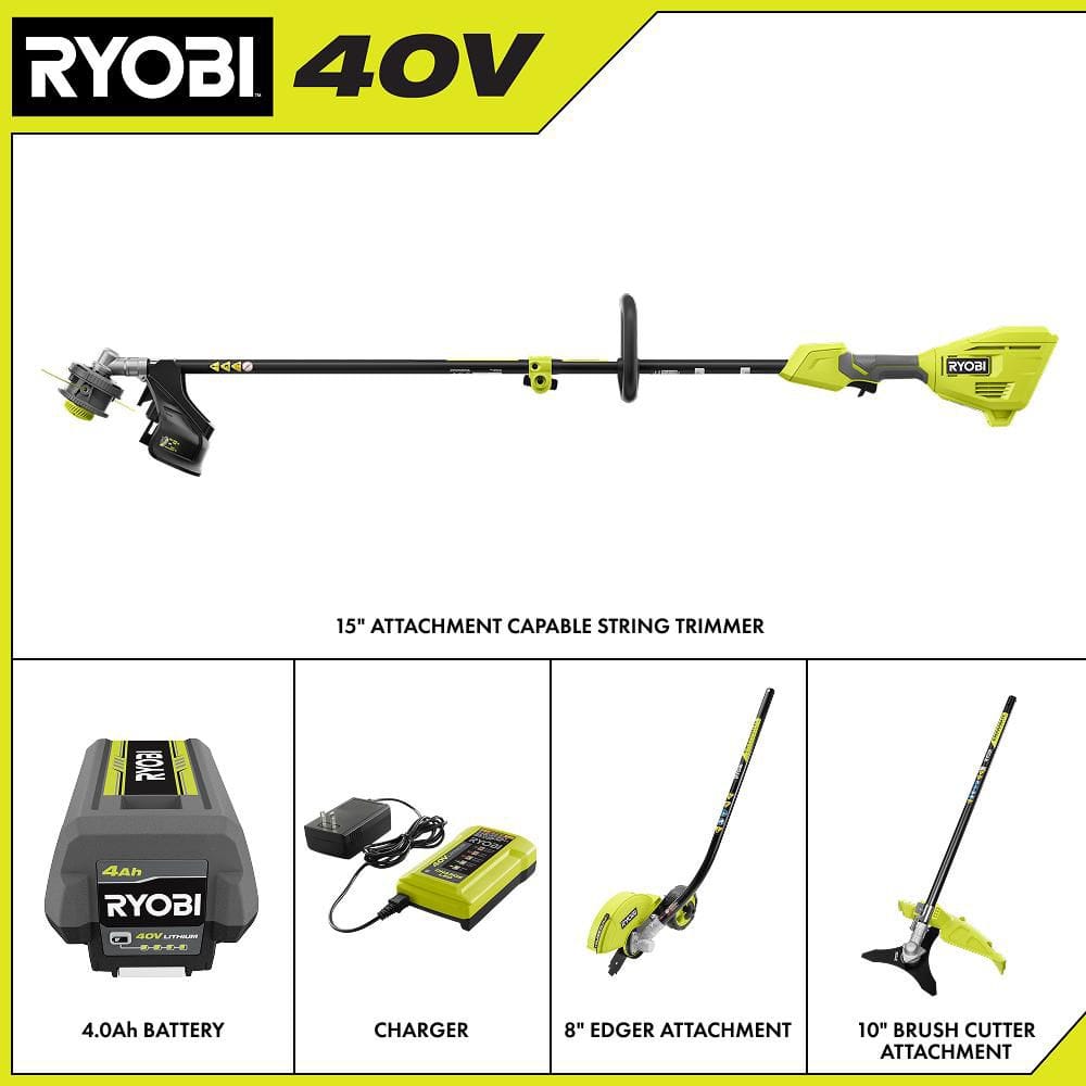40V 15 in Expand-It Cordless Capable String Trimmer, Edger and Brush-Cutter Attachments with 4.0 Ah Battery & Charger - Hercitys