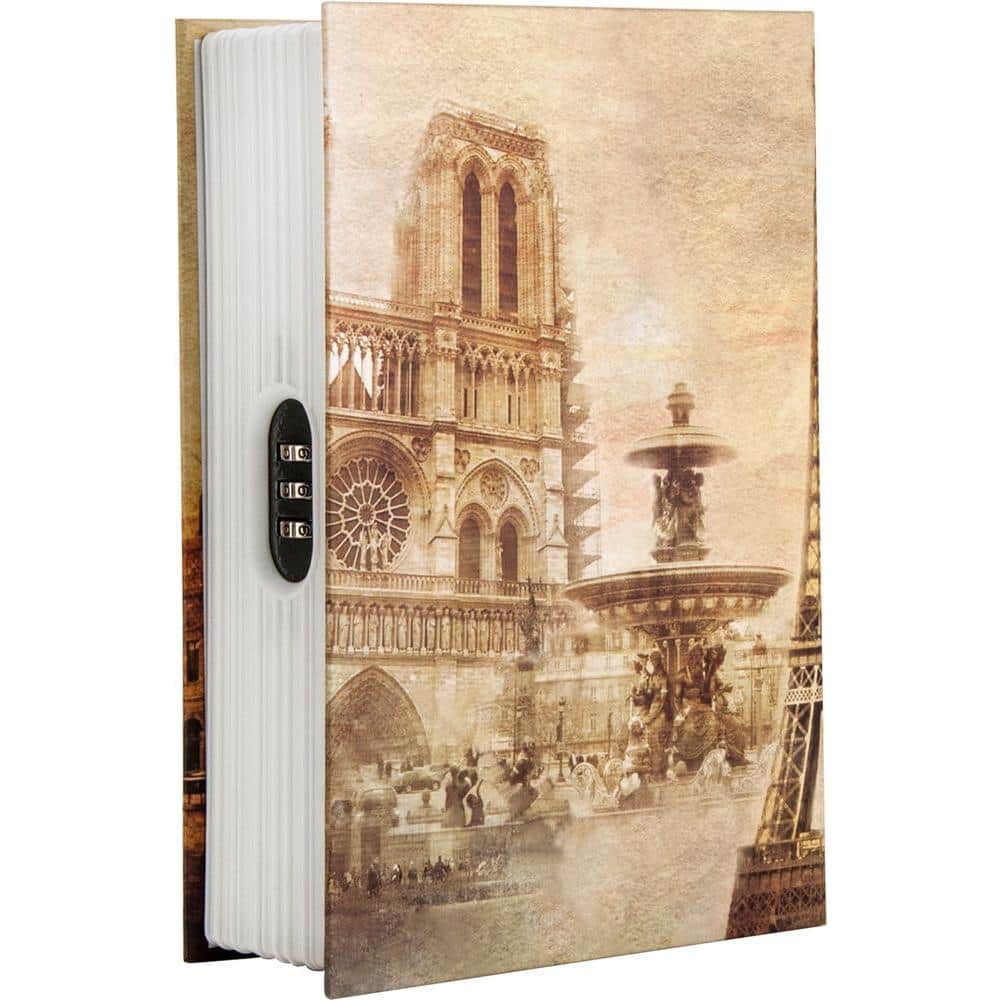 0.03 cu. ft. Steel Paris Book Lock Box Safe with Combination Lock, Tan - Hercitys