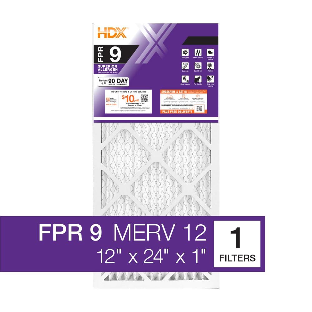 12 in. x 24 in. x 1 in. Superior Pleated Air Filter FPR 9, MERV 12 - Hercitys