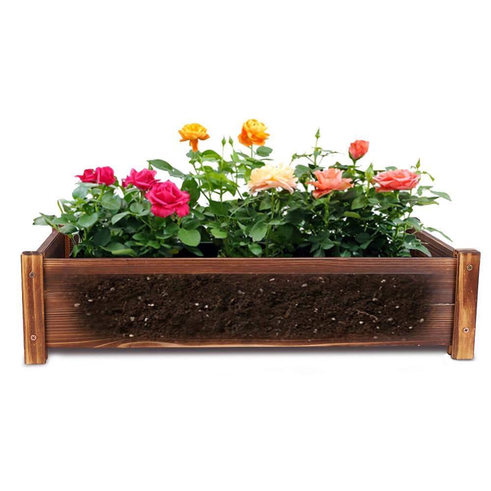 26 in. x 13 in. x 6 in. Pine Wood Small Window Box Planter Bed for Planting Roses Herbs and Succulents - Hercitys