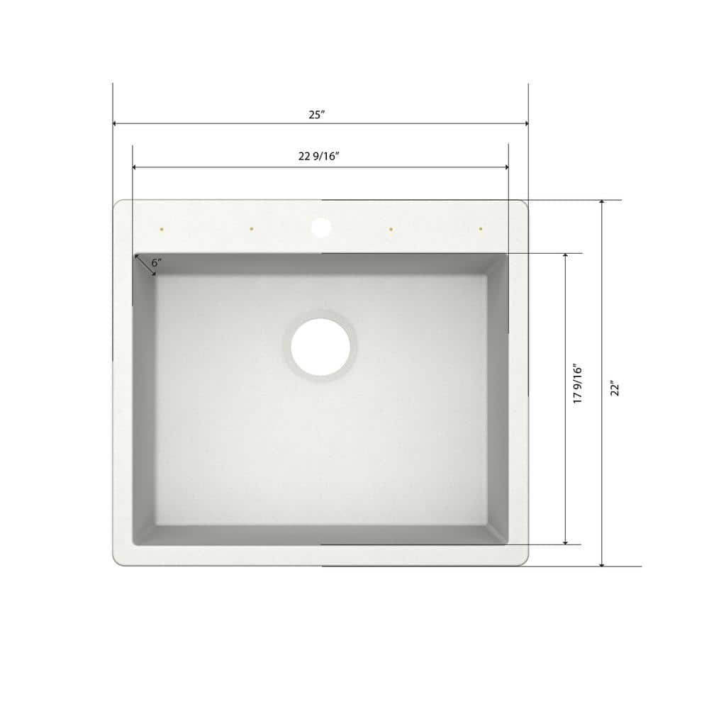 25 in. Drop-In/Undermount Single Bowl White Quartz Kitchen Sink - Hercitys