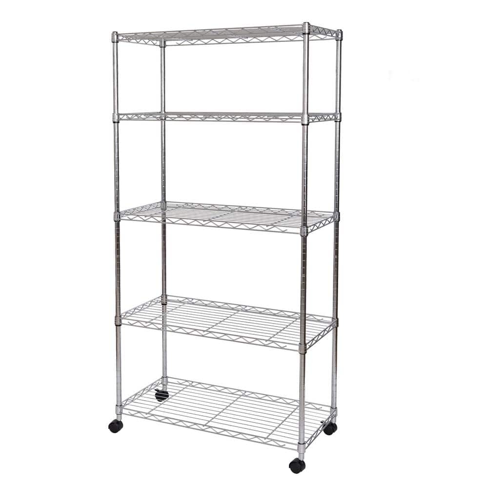 5-Tier Steel Wire Shelving System in Zinc (30 in. W x 14 in. D x 61.5 in. H) - Hercitys