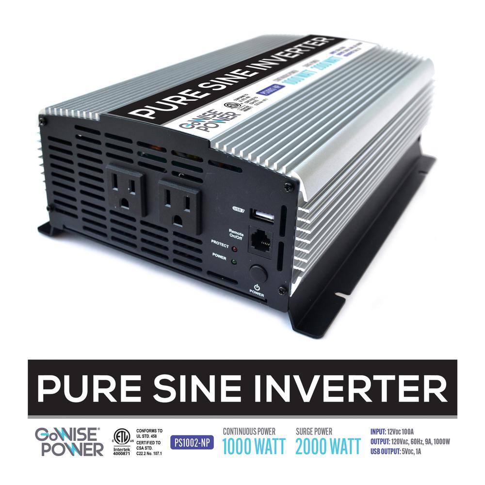 1,000-Watt Continuous/2,000-Watt Peak Pure Sine Wave Inverter - Hercitys