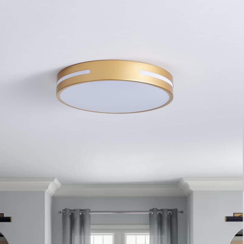 11.8 in. 1-Light LED Flush Mount Ceiling Light 24-Watt Close to Ceiling Light with PS Shade, Copper Gold - Hercitys