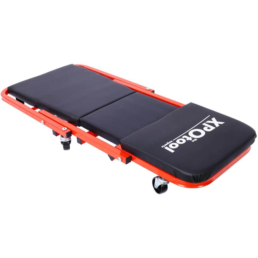 1-Tier Steel 6-Wheeled Utility Cart in Red, 2 in 1 Foldable Mechanic Creeper, 300 lbs. Capacity - Hercitys