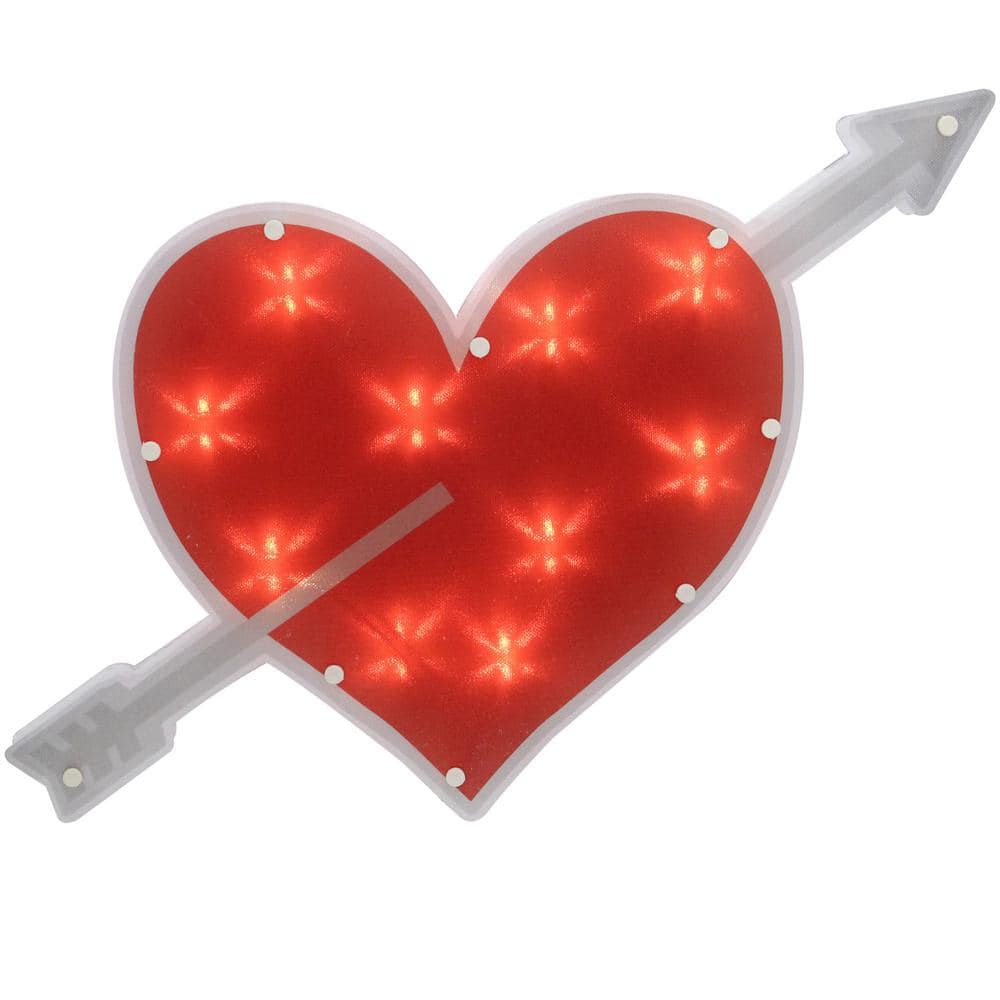 11 in. H x 18 in. L Lighted Red Heart with Arrow Valentine’s Day Window Silhouette Decoration - Hercitys
