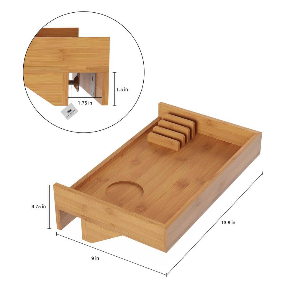 13.8 in. x 9 in. x 3.75 in. Bamboo Clamp-On Bedside Shelf - Hercitys