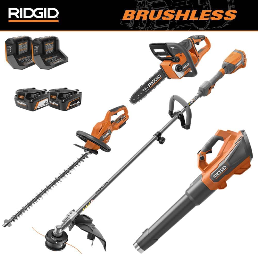 18V Brushless Cordless String Trimmer, Blower, Chainsaw, and Hedge Trimmer w/2 Batteries and 2 Chargers - Hercitys