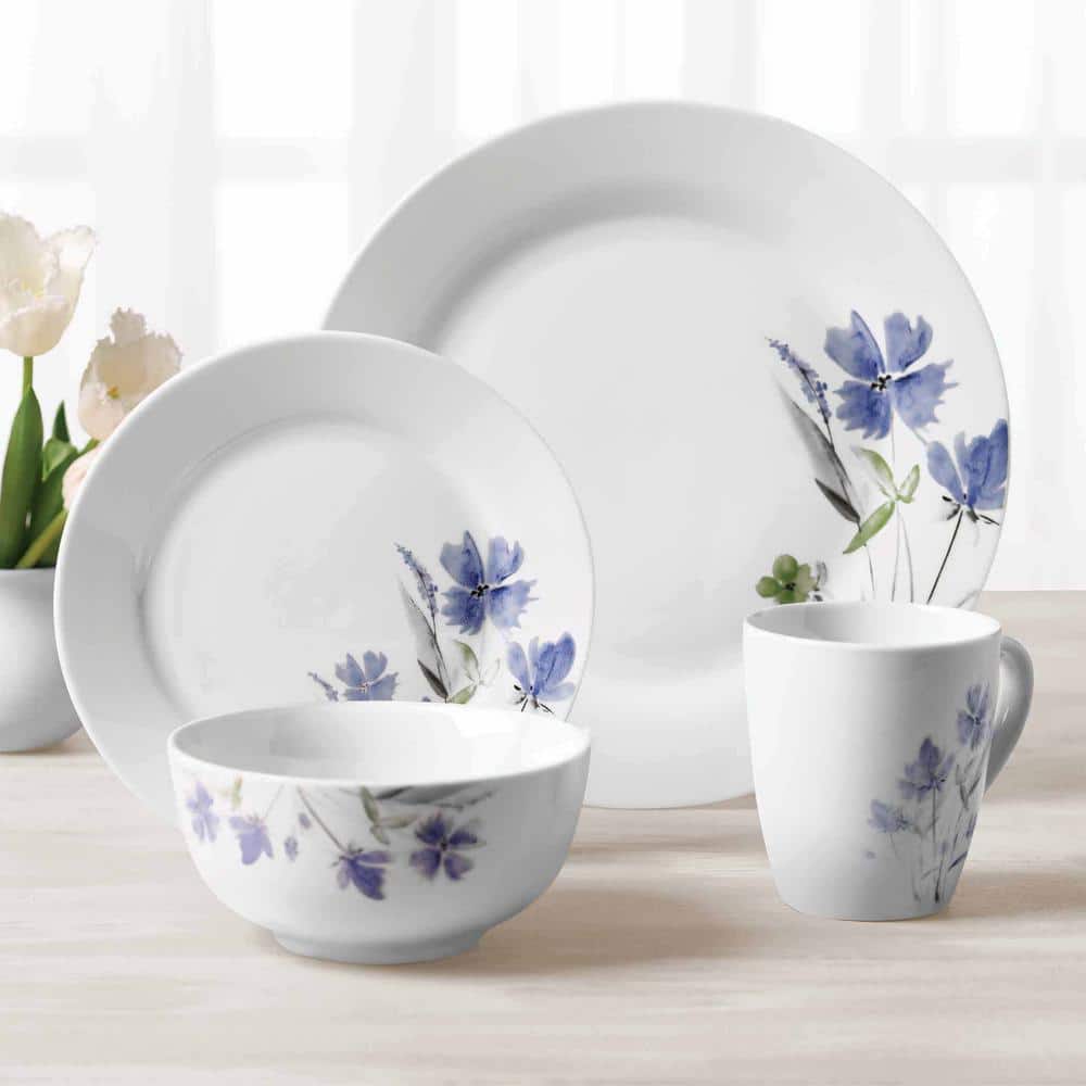 16-Piece Casual White with Pattern Ceramic Dinnerware Set (Service for 4) - Hercitys
