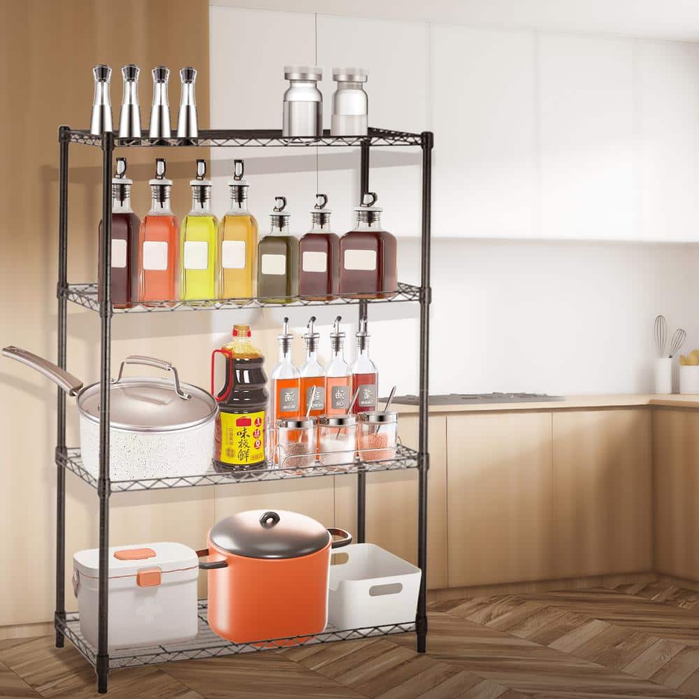 4-Tier Steel Kitchen Storage Shelf Storage Pantry Organizer in Black - Hercitys