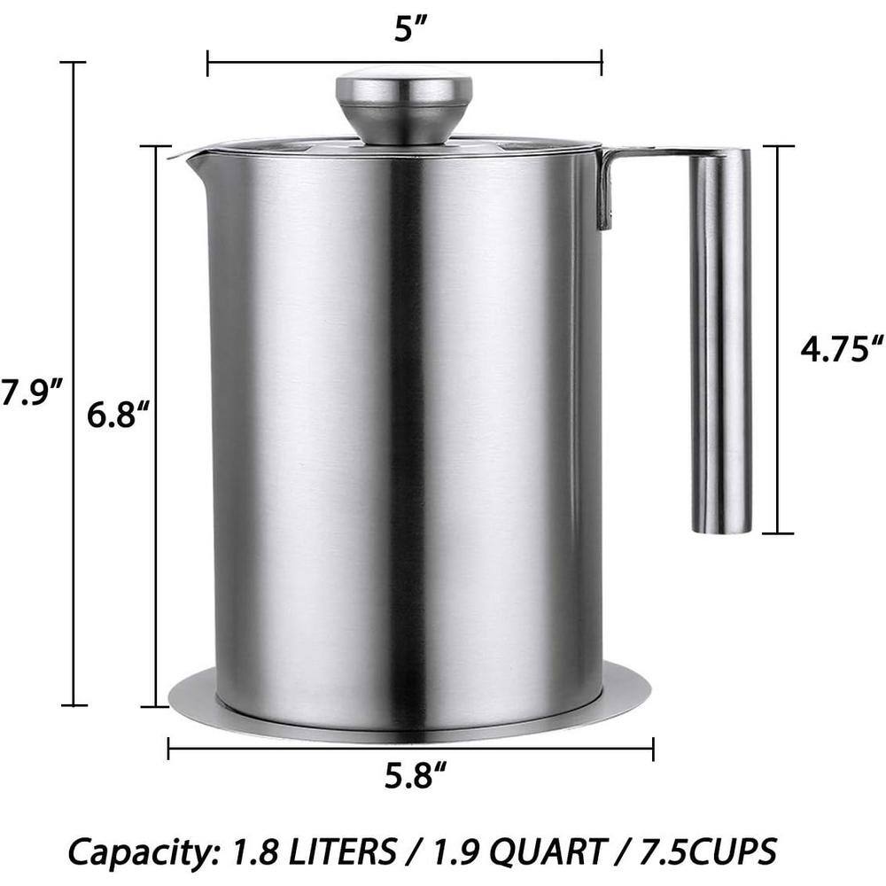 1.8 L/1.9 qt. Stainless Steel Grease Strainer  and  Container with Dust-Proof Lid  and  Easy Grip Handle in Silver - Hercitys